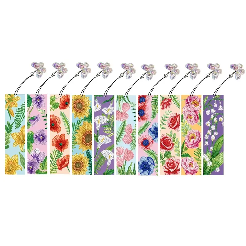 10-Piece Set 5D Diamond Painting Bookmarks, DIY Diamond Art Flower Bookmarks, Ideal for Beginners, Perfect for Book Lovers