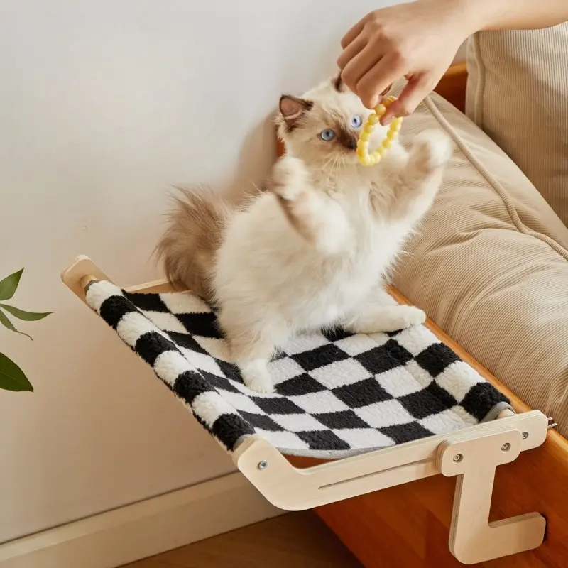 Wood Hanging Cat Window Bed Sturdy Mounted Kitten Hammock For Window Sill Bedside Balcony Pet Rest Sunbathing Perch