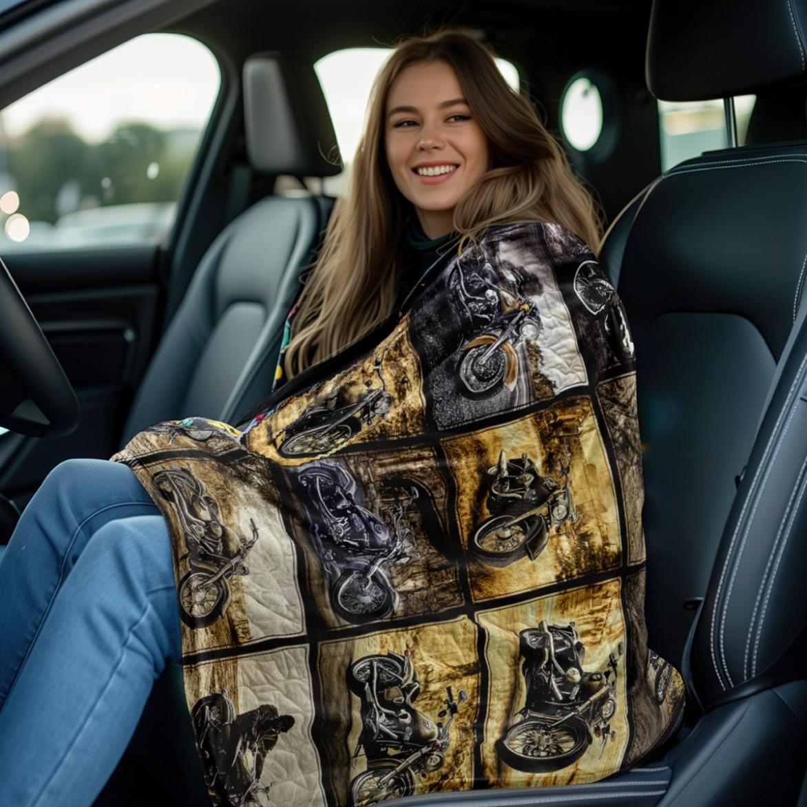 Single Piece Motorcycle Blanket in Grid Design - a Lightweight Bedding Option for Home Use, Perfect for Sofas, Beds, Travel, Camping, Living Rooms, Offices, And Chairs. Made from Soft And Warm Fabric with a Digital Print----Warm Haven Textiles