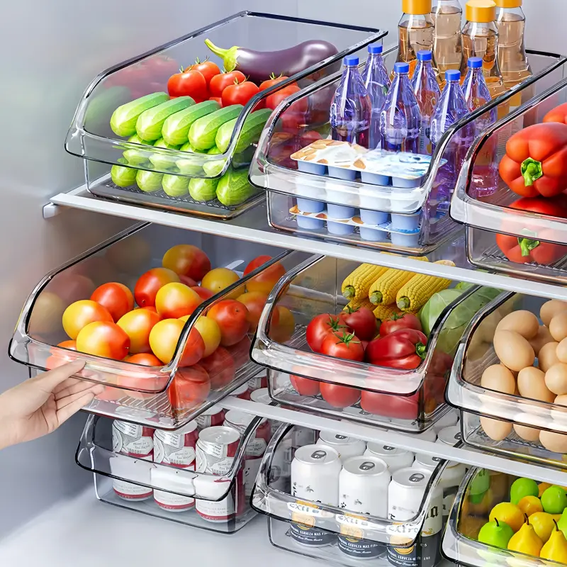 4-Piece Large-Capacity Kitchen Storage Rack, Freezer Organizer for Vegetables, Fruits, Cans, Eggs and Other Food Items