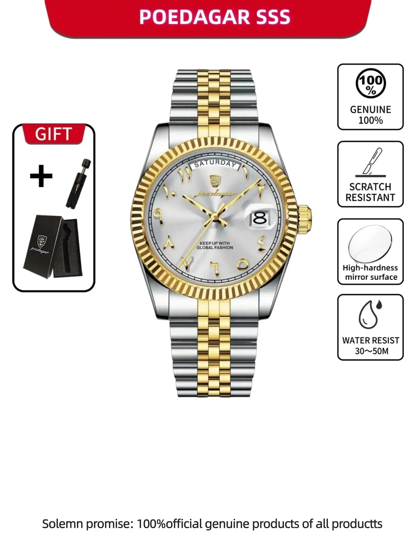 POEDAGAR Fashion Men's Quartz Watch with Casual Business Circular Dial, Waterproof Stainless Steel Watch, Versatile Men's Watch for Commuting and Outdoor Sports