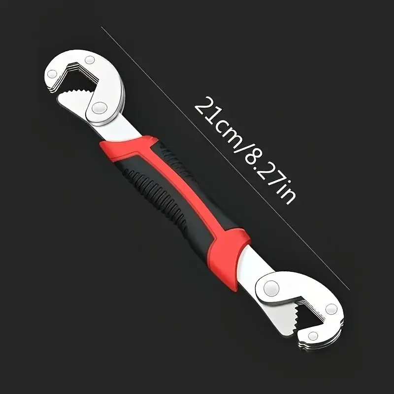 21cm Double Head Adjustable Universal Wrench, Anti-Slip Rubber Handle, High Carbon Steel, Multi-Function Spanner for Plumbing & Repair