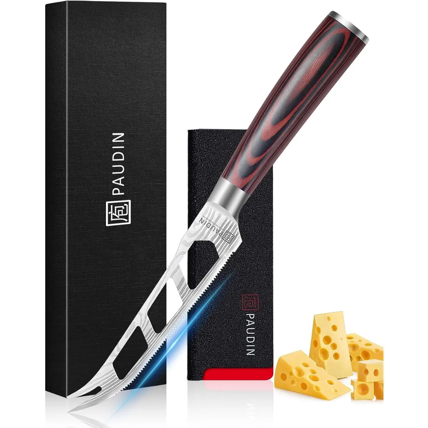 Cheese Knife, 5” Serrated Knife for Block Cheese,Sharp Tomato Knives | Non Stick Blade, High Carbon Steel Ultra Sharp Small Kitchen Knife, Ergonomic Pakkawood Handle