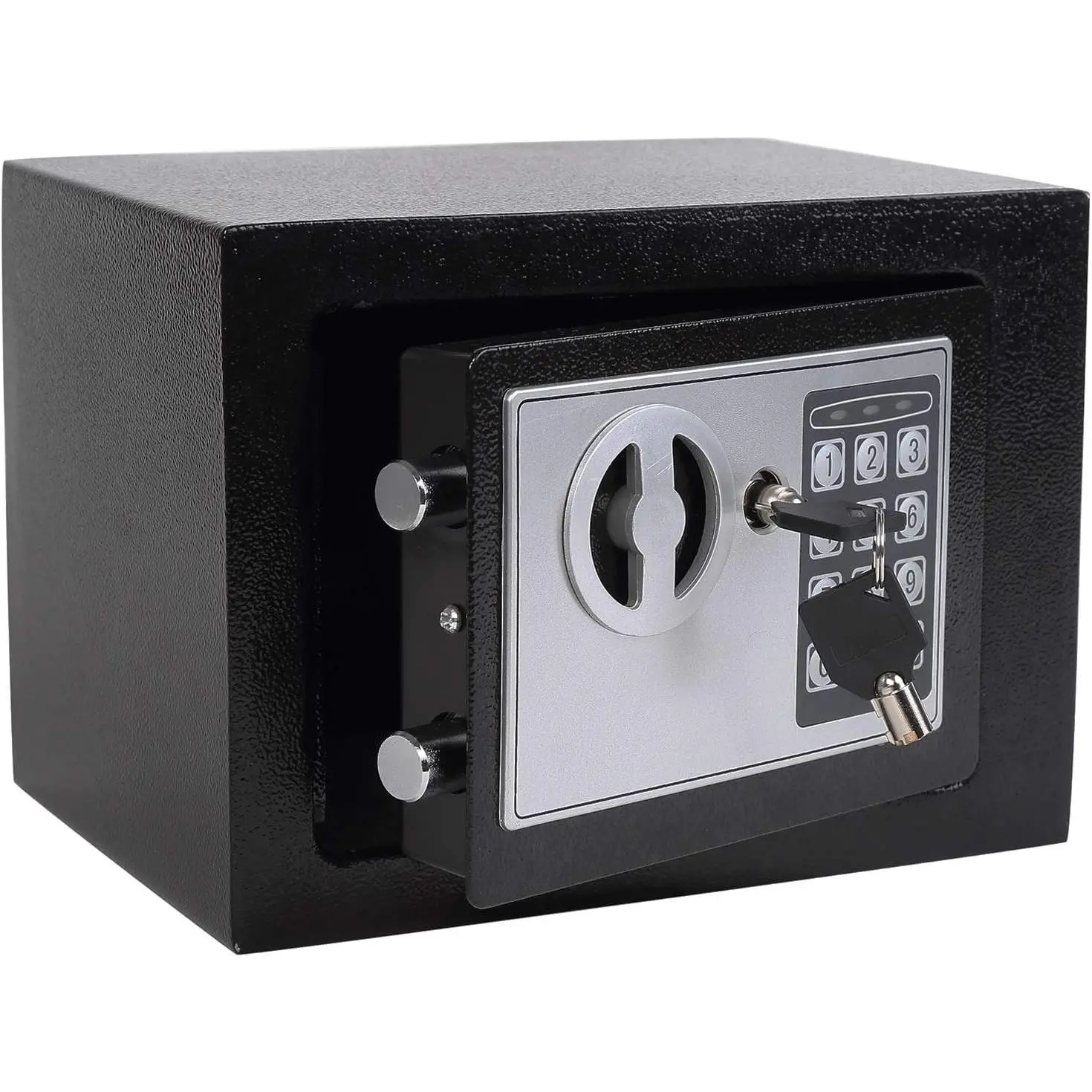 Small Hidden Steel Safe Box with Electronic Keypad & Backup Key, 0.23 Cubic Feet Security Lock Box, 9.05" W x 6.69" D x 6.69" H, Black for Jewelry Gun Cash Money Storage