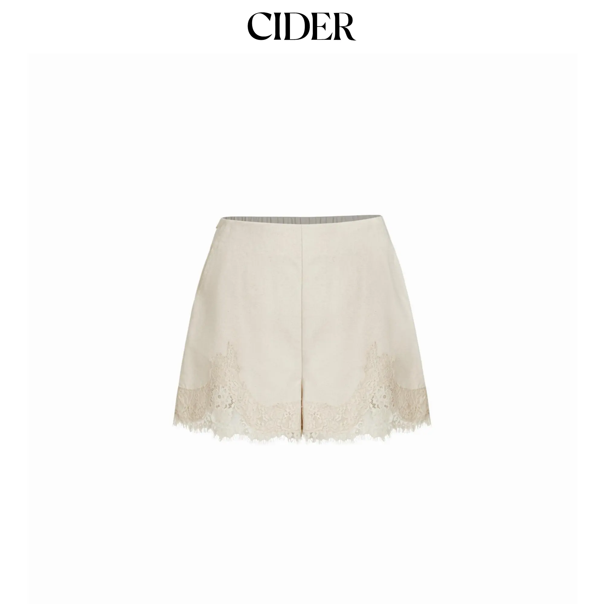 Cider Linen-blend Mid Rise Lace Trim Shorts