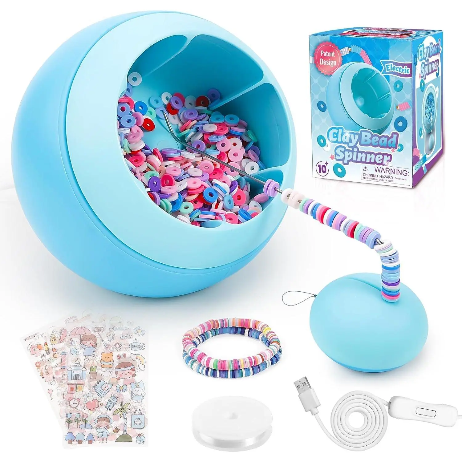 Bead Spinner for  Making,  for Craft Lovers, Blue | Clay Beads Spinner for Necklaces Maker, Electric Bead Spinners Bracelet Maker Machine with Beginner Friendly Positioning Mat