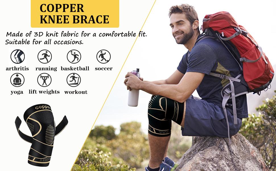 Copper reinforced knee guard | Adjustable straps, breathable knitted material and stable support. Suitable for basketball, cycling and hiking sports, professional outdoor knee guard