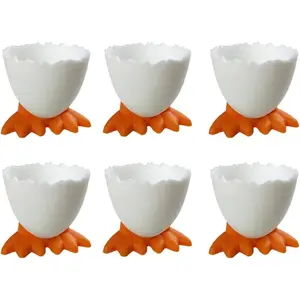 6 Pcs Cartoon Egg Holders Egg Cups for Soft Hard Boiled Eggs Perfect for Breakfast Brunch White