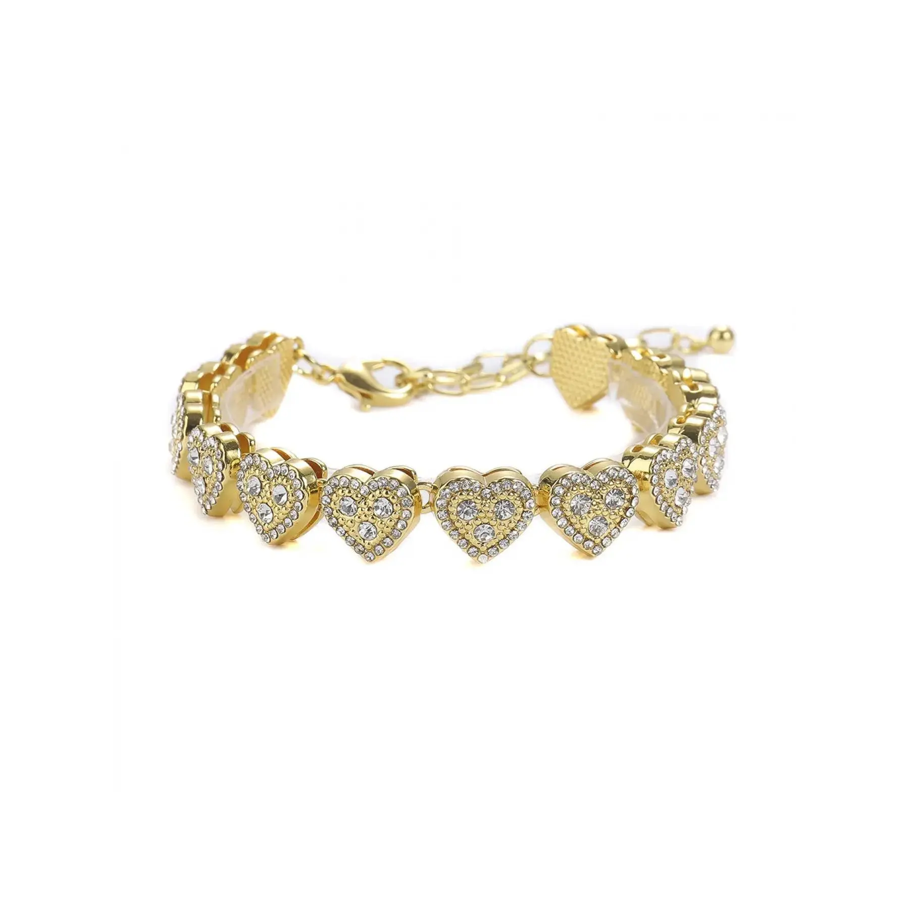 Alloy hip-hop full-diamond heart-shaped extension chain bracelet/anklet, personalized street dance fashion accessory, Fashionable Jewelry Accessories
