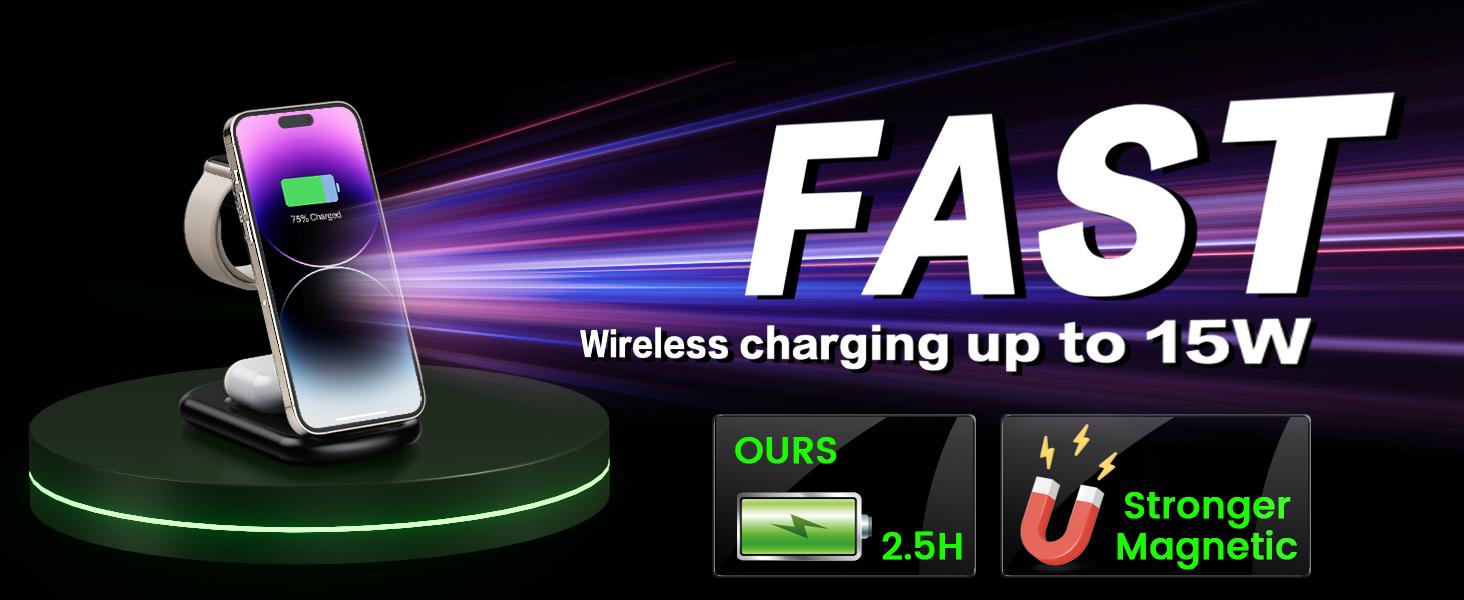2026 Travel Wireless Fast Station,Magnetic 3 in 1 Charger with Light for iPhone16 15 14 13 12 Pro Max Plus,Watch Series & Air pods 4 3 2 Pro-Gifts for Wife & Husband(Pink)
