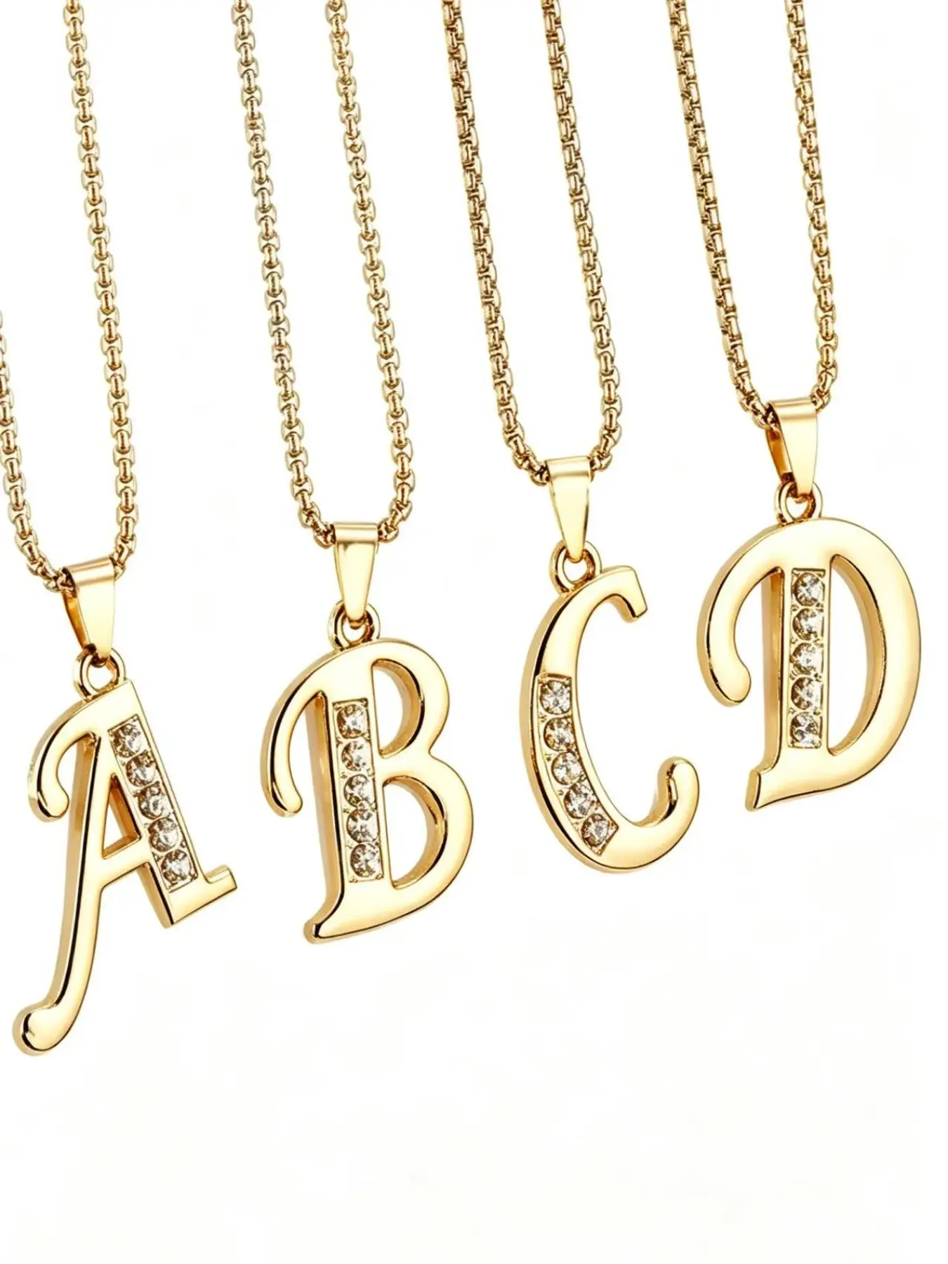 Elegant Diamond-Embedded Alphabet Letter Necklace, Minimalist Personalized Initial Pendant, Unisex Long Chain Jewelry, Perfect Gift Idea