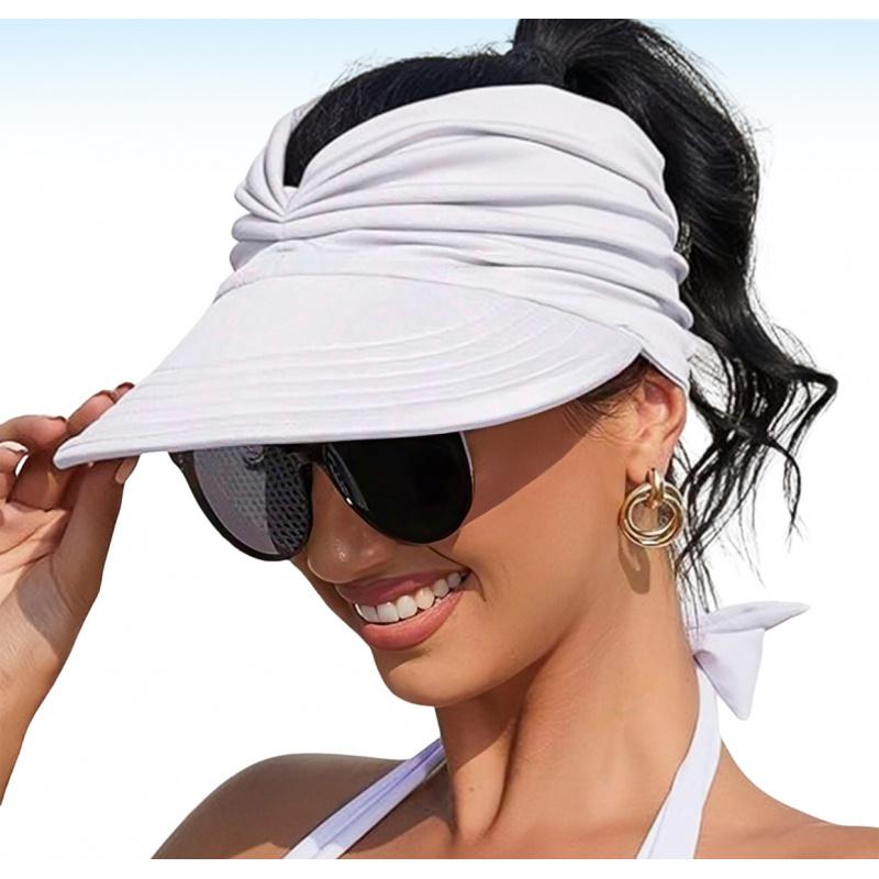 Women's Wide-Brim Sun Hat, Casual Outdoor Beach Sun Hat, Essential for Travel and Beach Parties, Spring and Summer Women's Beach Sun Hat, with Ponytail Hole Design