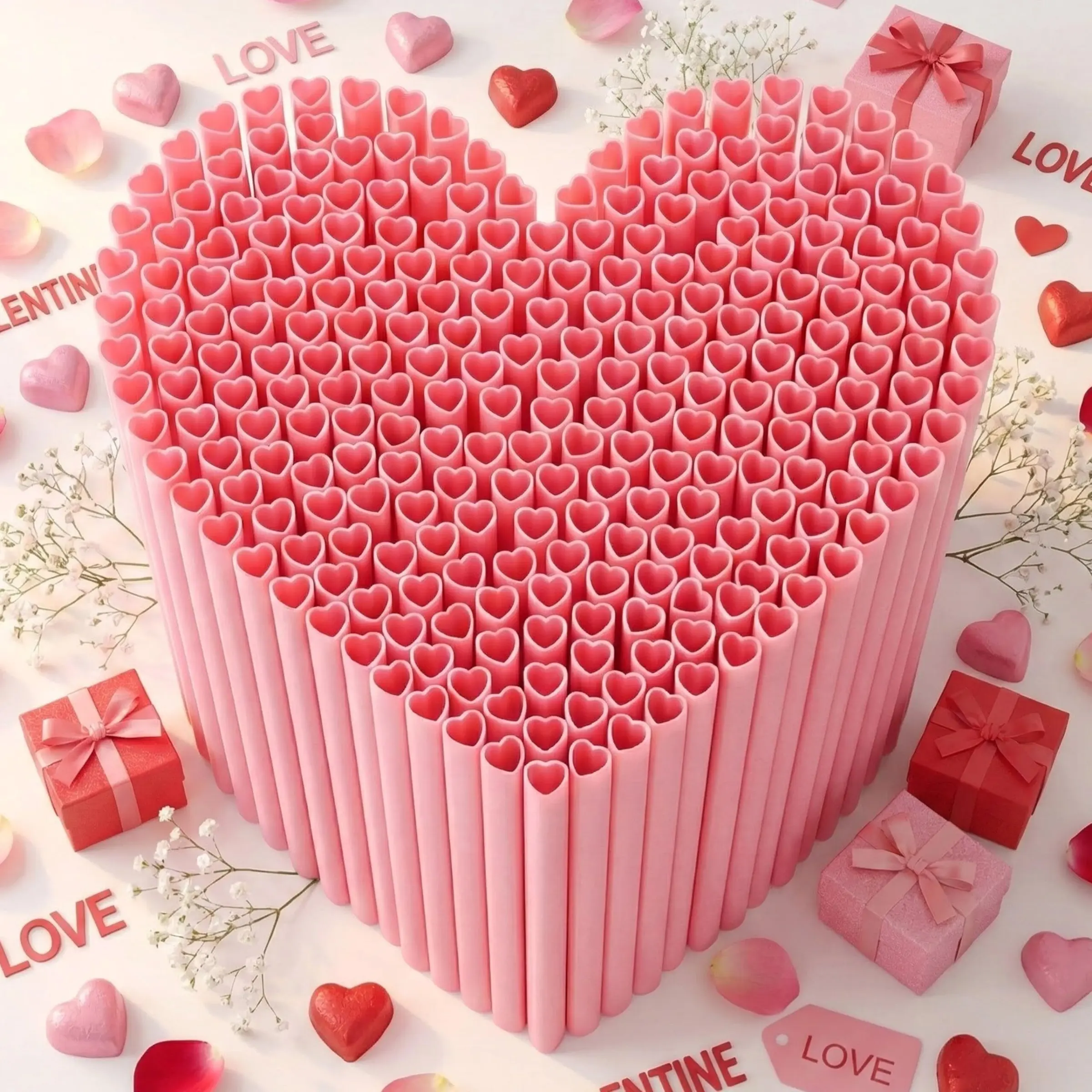 50pcs/100pcs Pack Heart Design Straws, Plastic Drinking Straws, Cute Heart Shape, Ideal for Valentine's Day, Birthday Parties, Kitchen, Gifts, Kitchen Use