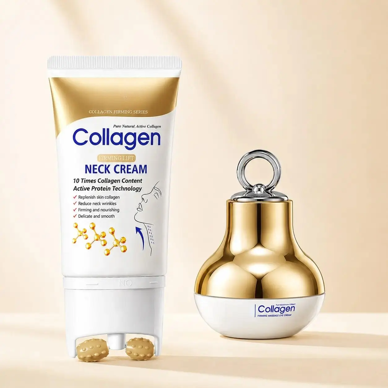 Collagen Firming and Lifting Roller Neck Cream/Electric Eye Cream Under Eye Roller, 110g/30g, firms and reduces fine lines, moisturizes and smooths, anti-wrinkle and lifting, suitable for all skin types, Korean skincare product