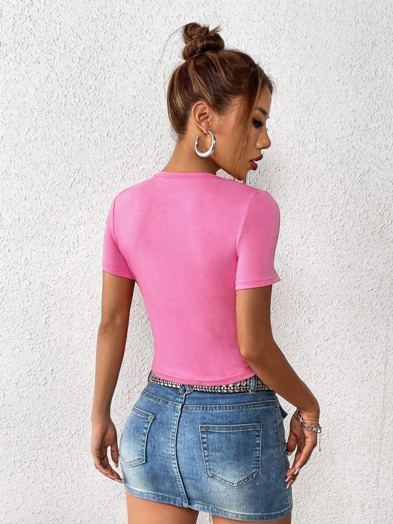 Women's Building Graphic Round Neck Crop Tee, Fashion Casual Crew Neck Short Sleeve T-shirt for Daily Everyday Outdoor Wear, Ladies Clothes Womenswear for All Seasons