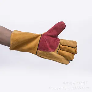 Cowhide double-layer welding gloves, cut-resistant, thickened, anti-scald, labor protection work gloves