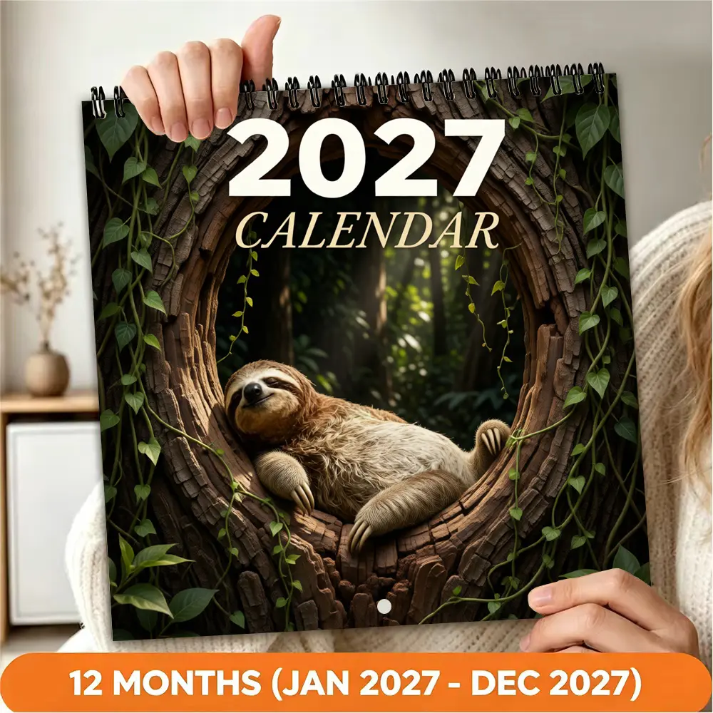2027 Wall Calendar 12 Months Sloth Hanging Calendar for Personal Planning Home Decor Perfect Gift