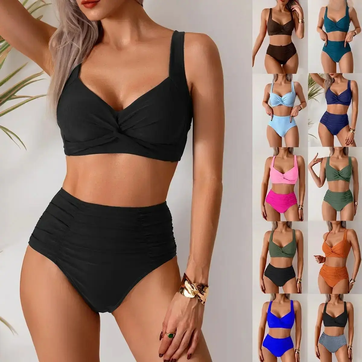Women Two Piece High Waist Bikini Set, Trending Tummy Control Push Up Swimsuit, Supportive Custom Fit Strap Swimwear For Beach Water Sports Daily Vacation