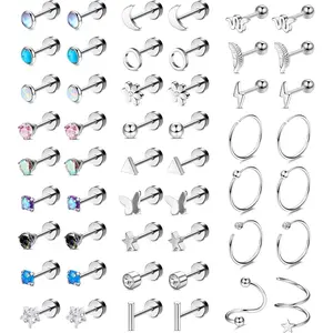 25 Pairs Hypoallergenic Flat Back Stud Earrings Set for Women, Surgical Stainless Steel Cartilage Earrings for Sensitive Ears, Stacking Studs Earrings for Helix, Conch, Tragus, Screw Back Earrings Piercing