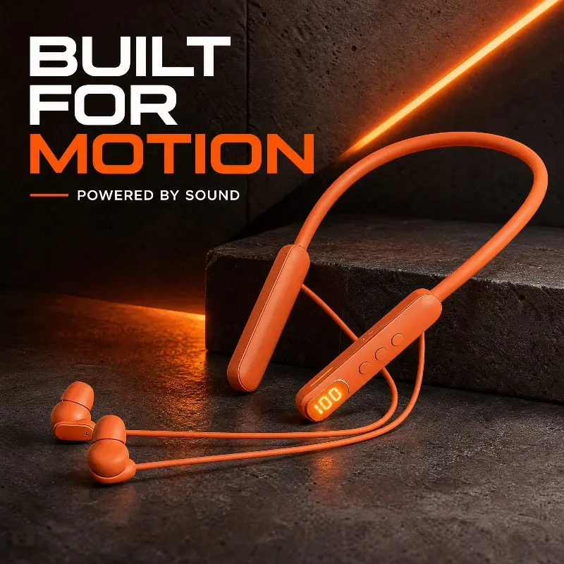 Comfort Neck‑Hanging Wireless Bluetooth Earbuds, Sports Neckband Headphones with LED Battery Digital Display, Sweat Resistant In‑Ear Earphones, Built‑in Microphone for Hands‑free Call, Long Playtime for Workout Travel Gaming, Fit Android iOS Smart Phones