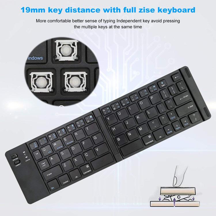 BKC158 Foldable Bluetooth Keyboard with Metal Bottom Case Portable Wireless Multi-Functional Business Gift for Mobile Phone Tablet