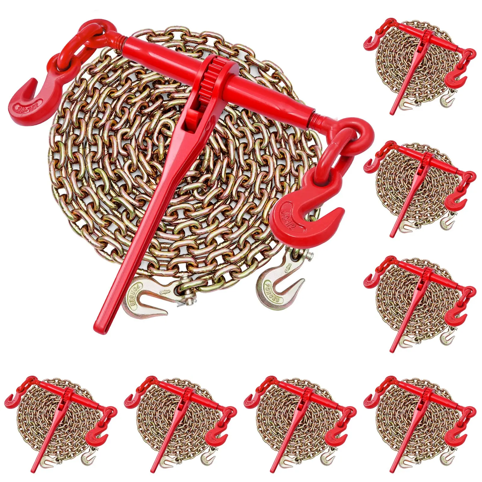 VEVOR Ratchet Chain Binder, 3/8 inx 10 ft G80 Chains, 9200 lbs Working Load of Ratchet Load Binder, Chains and Binders Set, Tie Down Hauling Chain Binders for Hauling, Towing, Logging, Lifting