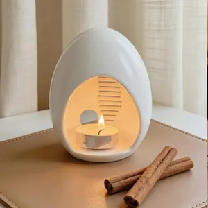 Easter Gift Egg-Shaped Ceramic Scented Aroma Lamp - Nordic Smooth Candlestick, Warm Home Fragrance Freshener for Bedroom, Bathroom