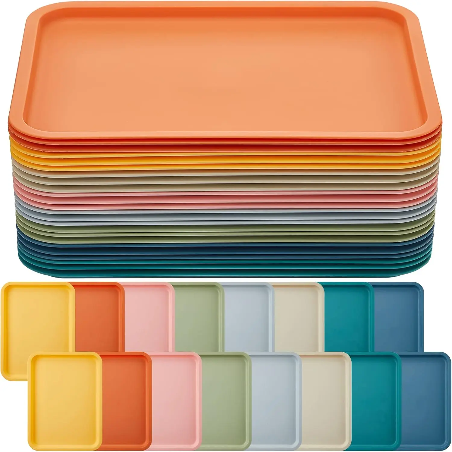 24 count Plastic   Trays Bulk Colorful Restaurant Serving Trays Cafeteria Rectangular Plastic Serving Platter Grill for Kitchen Restaurant Coffee (Elegant Color)