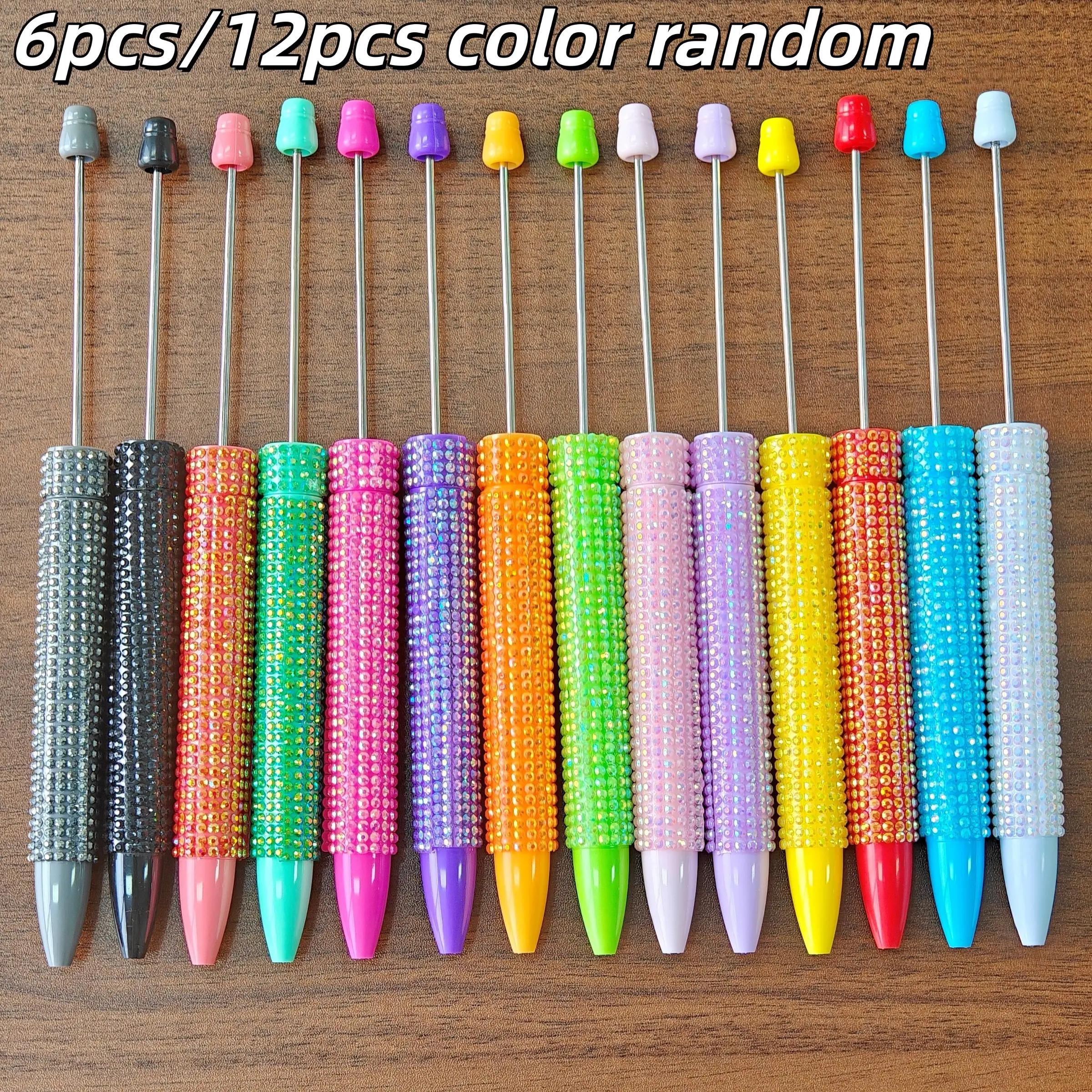 6pcs/12pcs DIY Long Beaded Pens, Diamond Sticker Pens, Aesthetic Pens, Gift Pens, Elegant Signature Pens, Office Learning Supplies