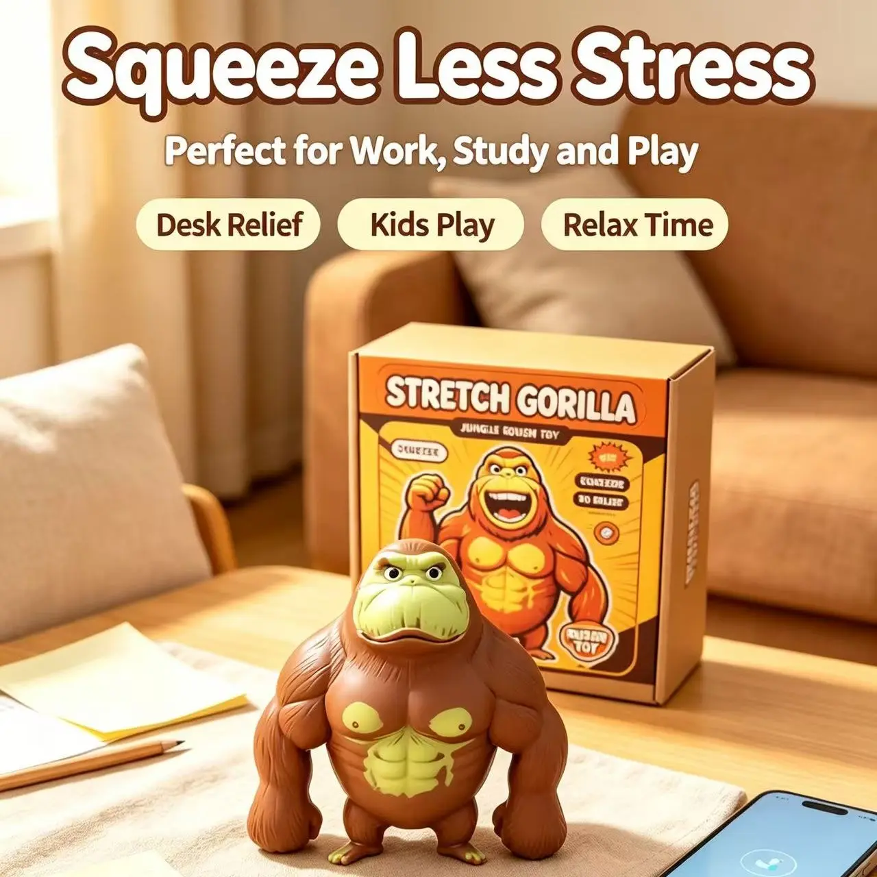 Stress Relief Toy Gorilla Sand Squeeze Fun Reboundable Gift, Funny Stress Release Toy, Perfect for Relaxation and Entertainment