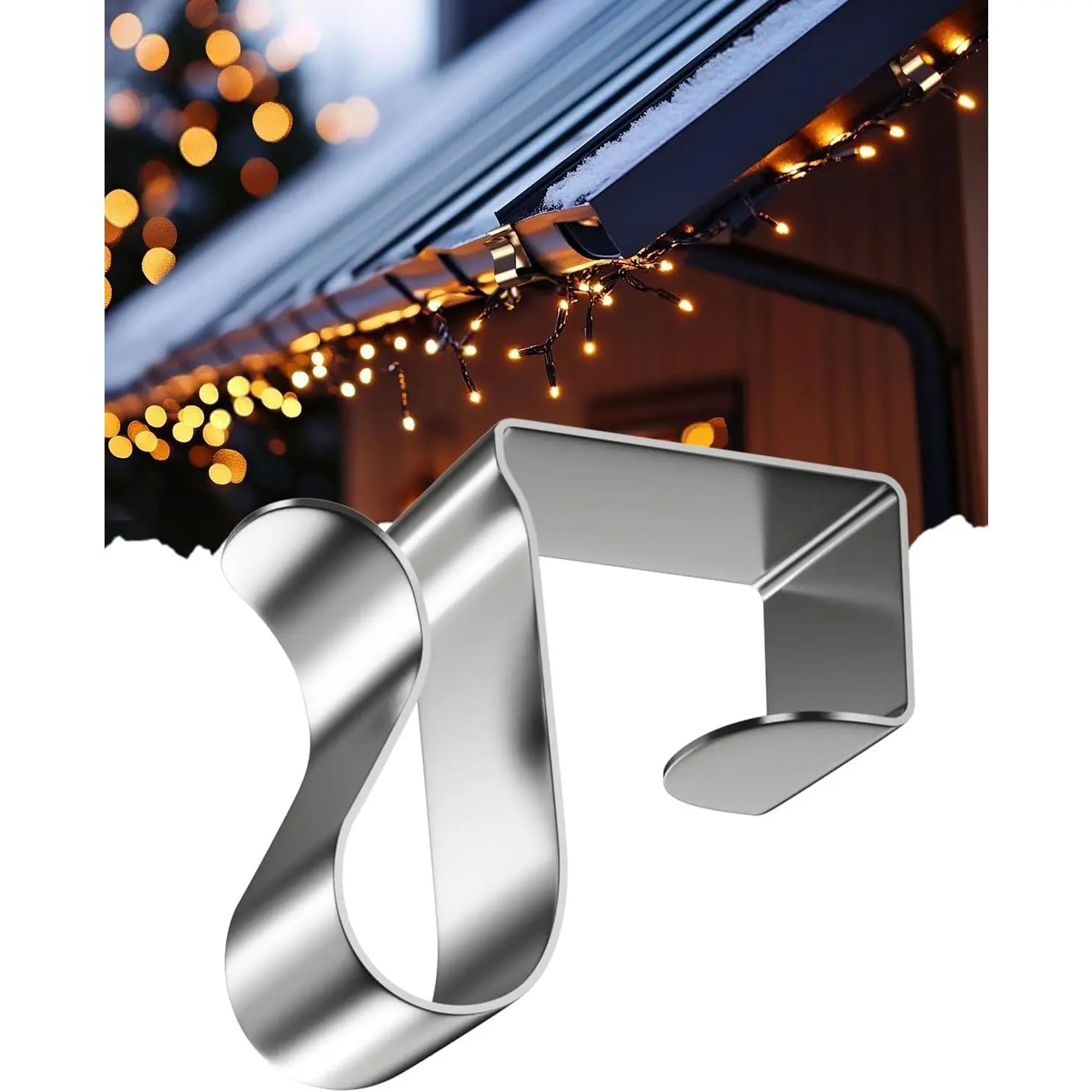 Gutter Clips for  Outdoor Lights: 50 count Metal Christmas Light Clips for outside String Lights - Weatherproof Gutter Clips for Xmas Halloween Seasonal Rope Mini Decoration Lights