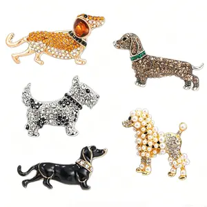 Retro Puppy Animal Brooch Alloy Diamond Studded Poodle Brooch Men's Dress Suit Accessories