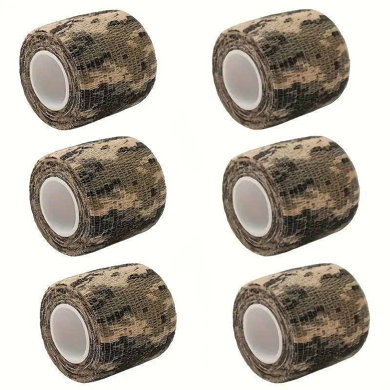 6 Rolls Self-Adhesive Camouflage Tape, Multi-Purpose Non-Woven Elastic Bandage, Ideal for Military, Hunting, Camping, Hiking, Sports Activities