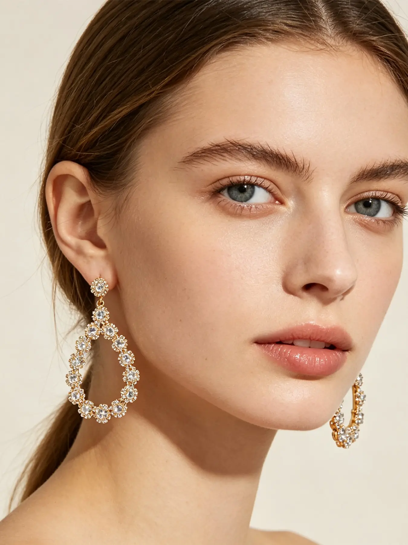 1 Pair Bridal Wedding Full Diamond Waterdrop Pendant Earrings Fashionable Trendy Banquet Versatile Rhinestone Flower-Shaped Ear Jewelry