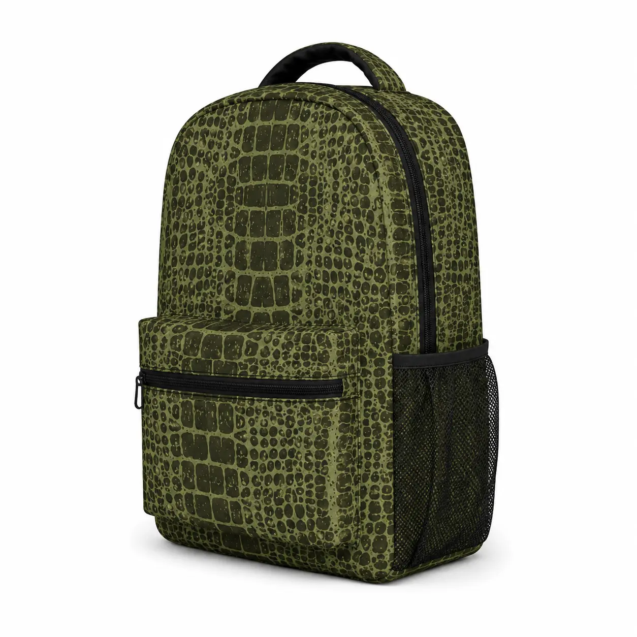 Crocodile Print Reptile Texture Backpack with Adjustable Straps, Side Pockets, Front Zipper Pocket, Top Handle, Lightweight School/Travel Daypack for Elementary Students, Back to School Gift, 2026, Casual