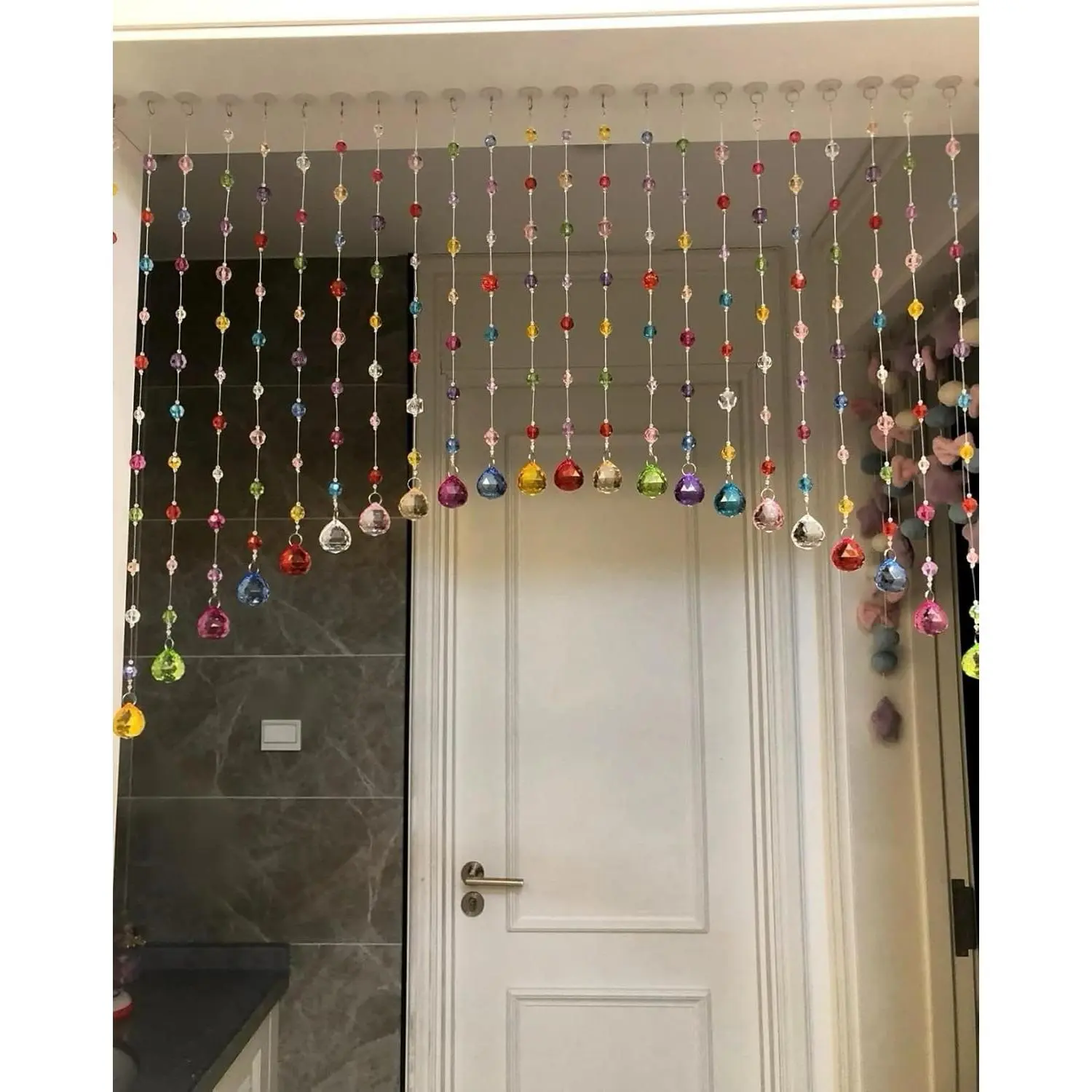 Crystal Beaded Curtain, Multicolor Hanging Door Decoration with Acrylic Balls, Rainbow String Room Divider (20 Strings)