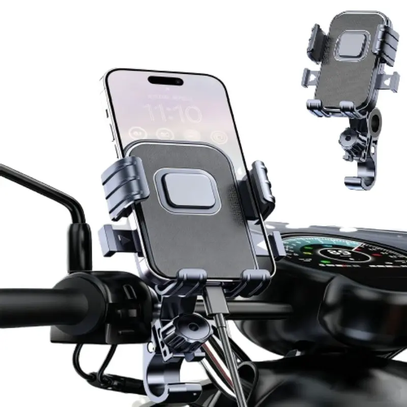 360° Rotatable Bike and Motorcycle Phone Mount, suitable for scooters, e-bikes, e-bike accessories, handlebar mounts, anti-vibration mounting for cycling, navigation mounts for food delivery riders, and shock-resistant phone mounts for outdoor cycling.
