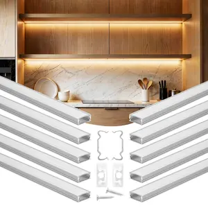 【DealsForYouDays】VEVOR 10-Pack 6.6 ft/2M U Shape LED Aluminum Channel, with Milky Cover, End Caps and Mounting Clips, Aluminum Profile for LED Strip Light Installations, Easy Installation, for Under Cabinet Counter