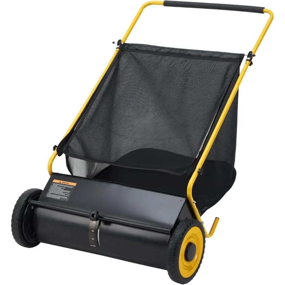 26" Push Lawn Sweeper with Large 7 Cu.Ft Hopper Bag | Heavy Duty Leaf & Grass Catcher with Adjustable Height & Rubber Wheels, Yard Work Made Easy