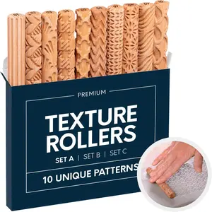 10-Pack Premium Clay Texture Rollers 5 in x 0.65 in Wooden Pottery Tools Set A