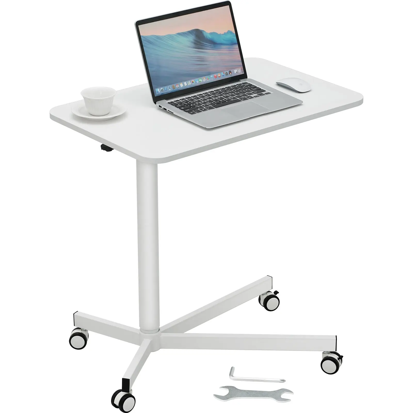 VEVOR Pneumatic Lever Gas Spring Height Adjustable Computer Desk, 28.5"-44.2" Height, 29.1"x18.9" Rectangle Desktop, 360-Swivel Wheels (2 Lockable), 44LBS Load Capacity, Portable Rolling Laptop Cart for Home Office, Assembly Required, Office
