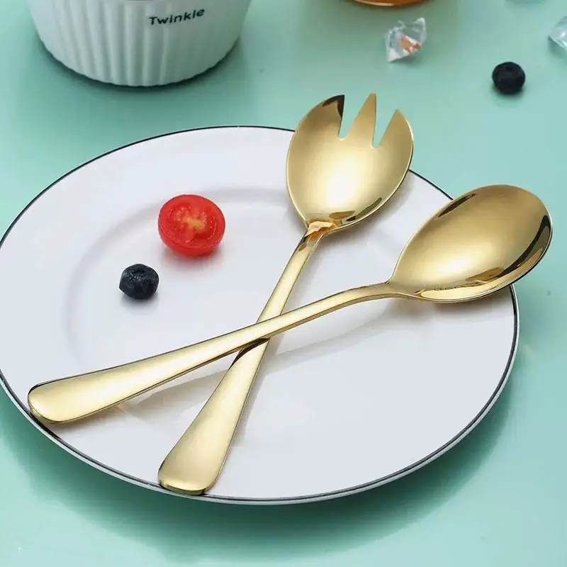 2-Piece Long Salad Serving Set, High-Quality Stainless Steel Fork/spoon/ladle, Ideal for Christmas/holiday Parties, Dishwasher Safe