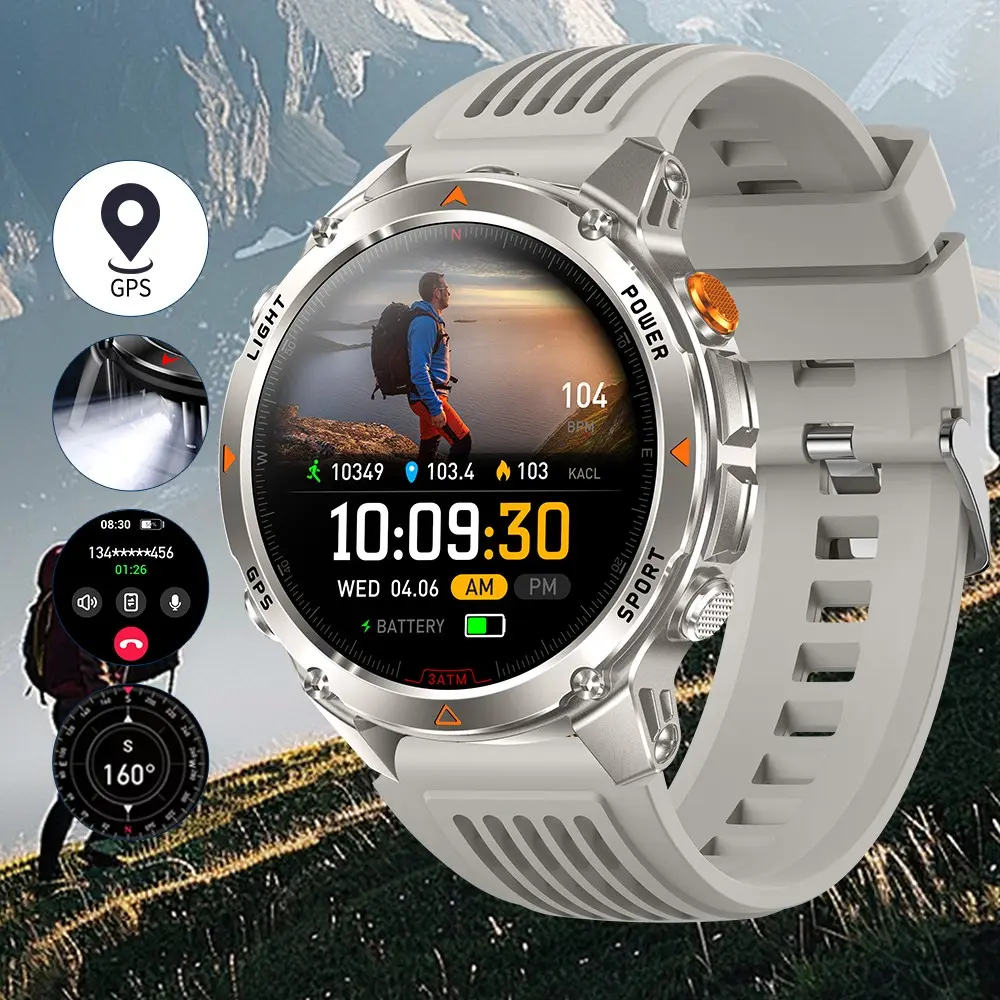 GPS Smartwatch 1.46 Inch, IP68 Waterproof, Bluetooth-compatible Calling, Step Counter, LED Light, Compass, Navigation, Weather, Alarm, Calculator, Unisex, Ultimate Outdoor Smartwatch, Waterproof Multifunctional Watch, Multifunctional Smartwatches