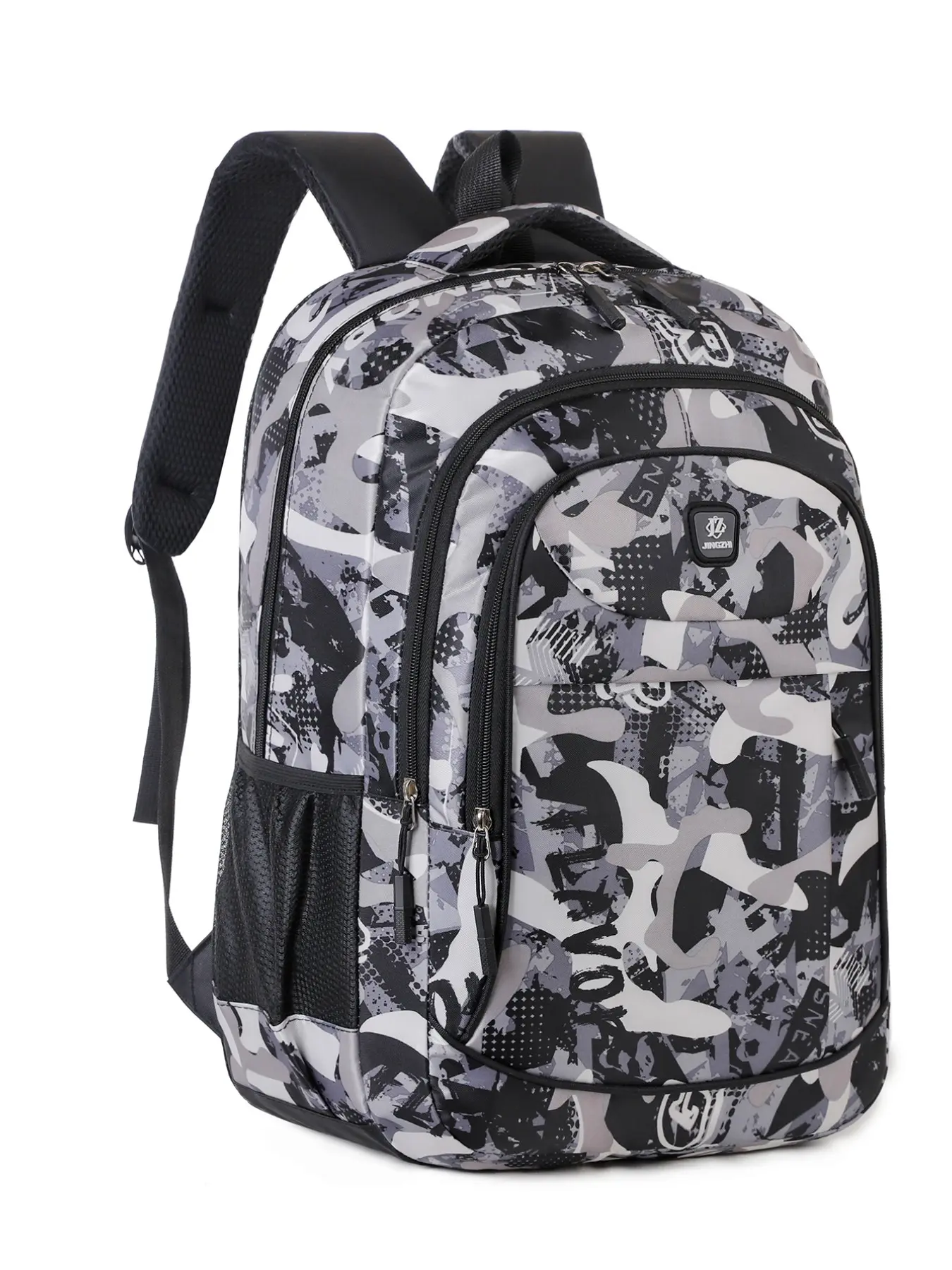 Graffiti Camo Backpack, Street Style Waterproof Durable Multi-Compartment, Breathable Lightweight, 15.6 Inch Laptop Bag, School & Travel
