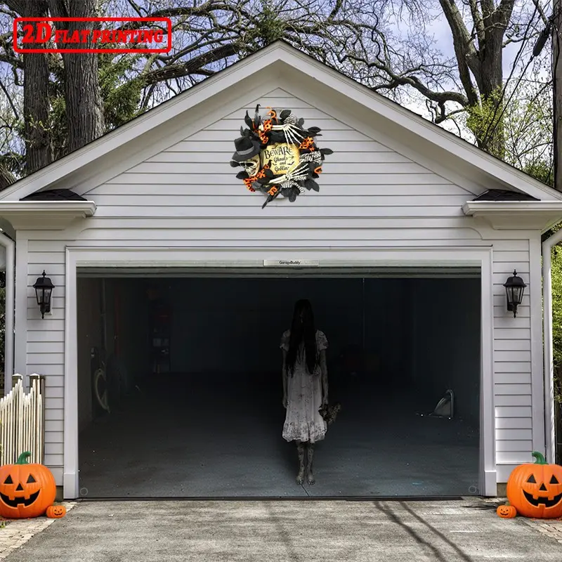 Halloween Ghost Garage Decoration Sticker, Reusable Velcro 2D Flat Garage Sticker, Outdoor Garage Door Festival Decorations