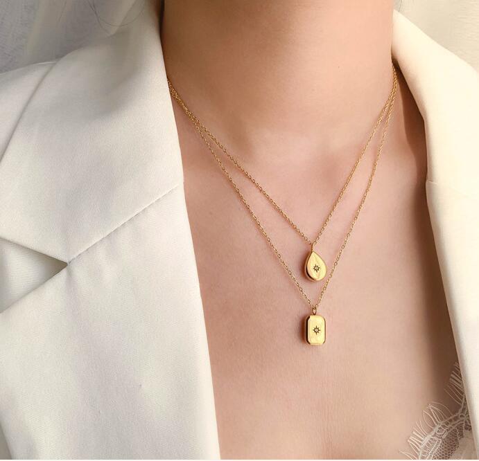 Oblong brand North Star light inlaid zircon pendant necklace square brand star mount collarbone chain female