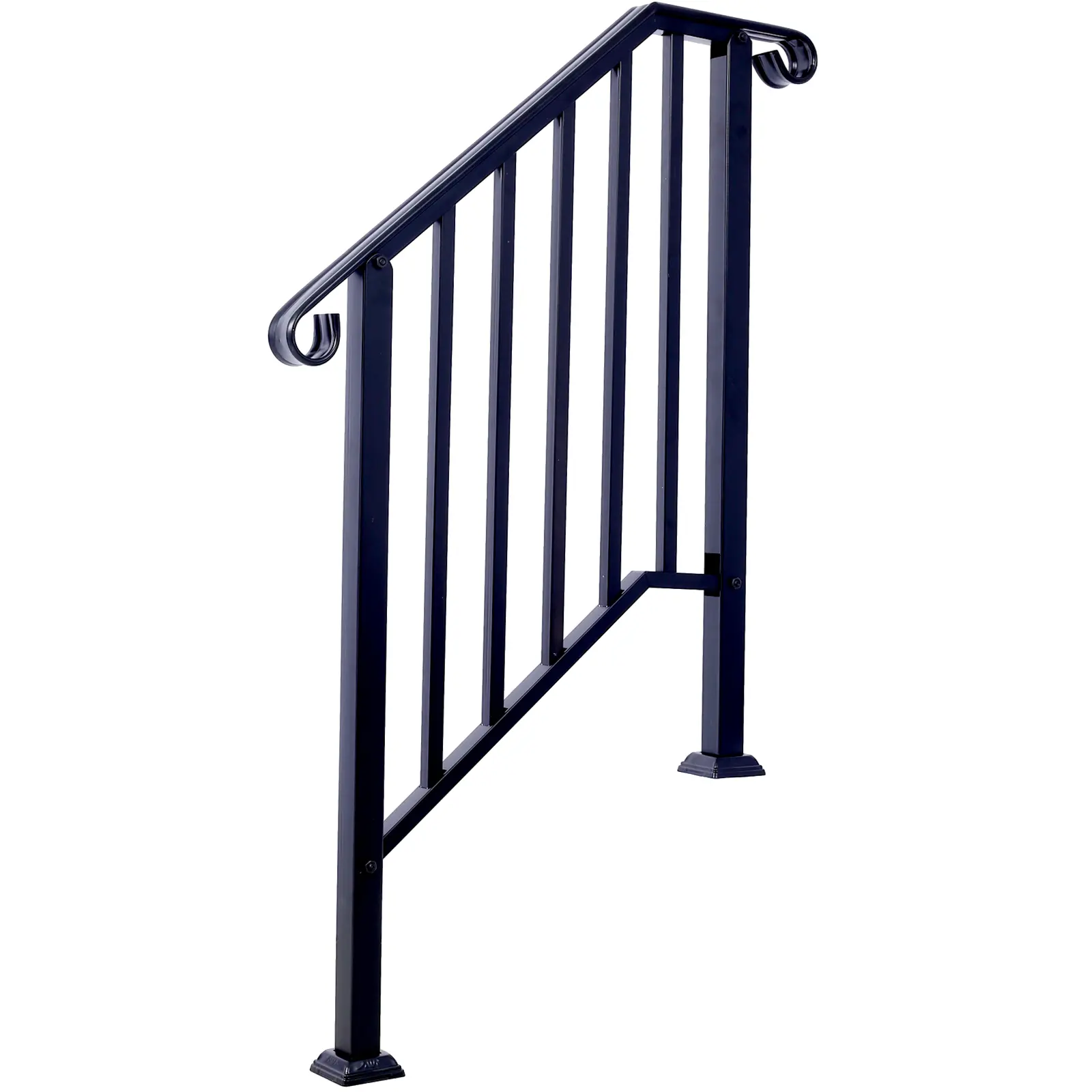 ARCH Outdoor Step Handrail for 2 or 3 Steps Wrought Iron Picket Style Black Powder Coated Steel Porch Railing for Concrete Wood Stairs Garden Residential Commercial Use, Black Color Options, Steel Material, Product Dimensions: 33.00 W x 54.00 D x
