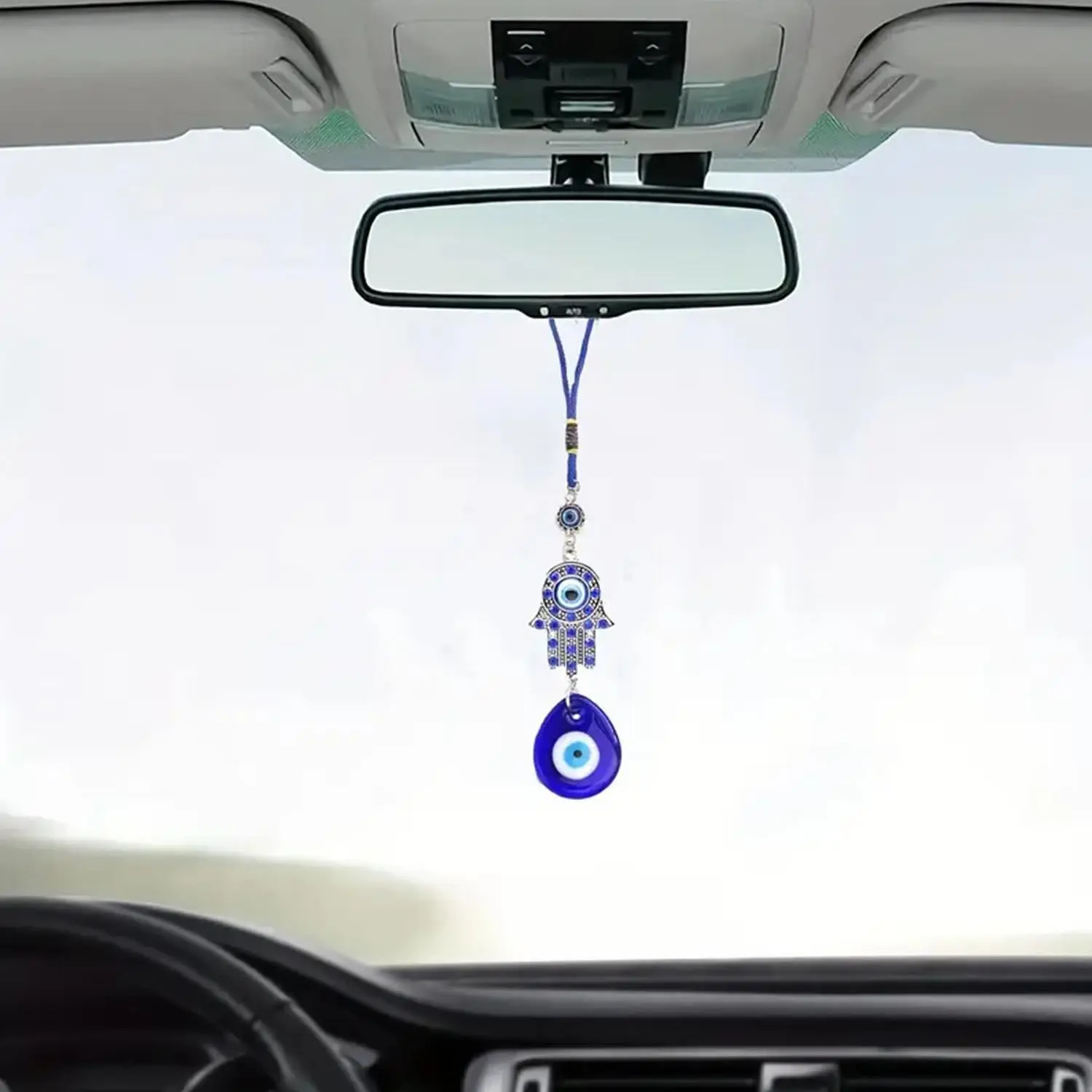 1pc Evil Eye Hamsa Hand Wall Hanging Ornament, Blue Turkish Evil Eye Amulet Pendant, Braided Rope Home Protection Decor Charm for Door Wall Car