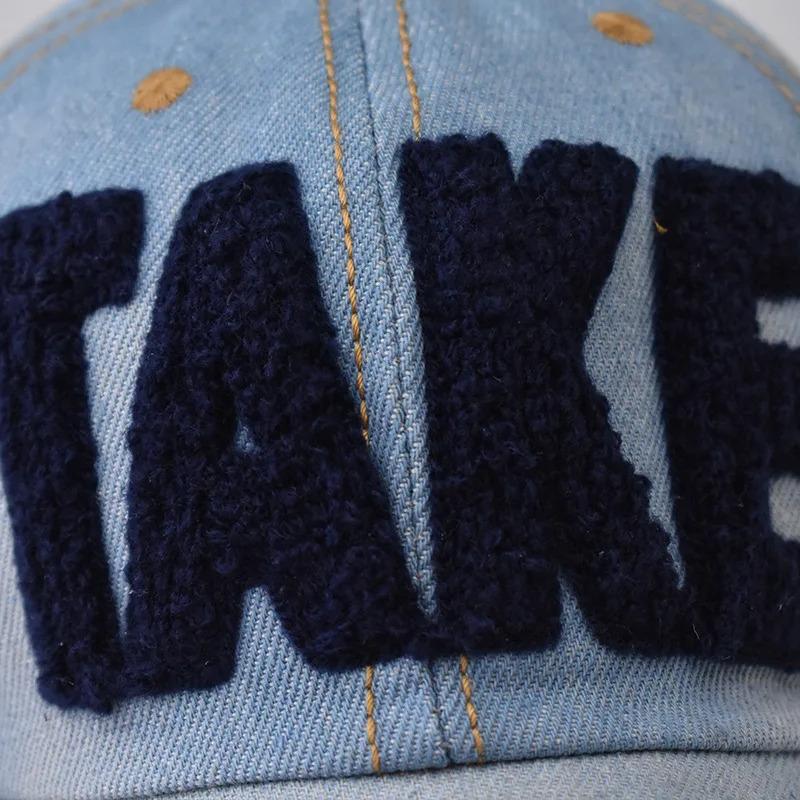 Man And Women TAKE Denim Baseball Caps Washed With Large Embroidery Denim Duckbill Caps Simple Versatile Street Outdoor Hats B60