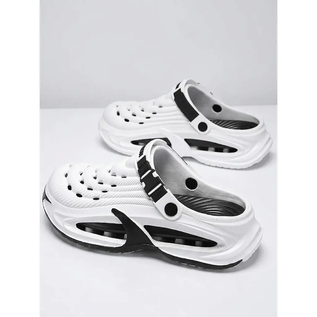 Men's Platform Clogs with Thick Sole, Breathable EVA Construction for Height Boost, Anti-Slip Summer Footwear for Indoor/Outdoor Casual Wear, All Seasons, Indoors/Outdoor, Male Wear, Black And White